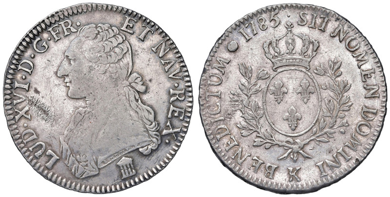 FRANCIA. Luigi XVI (1774-1792). Ecu aux lauriers 1785 K (Bordeaux). AG (g 29,12)...