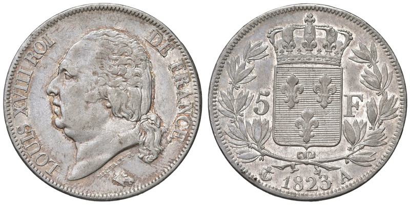 FRANCIA. Luigi XVIII (1814-1824). 5 Franchi 1823 A (Parigi). AG (g 24,80). Gad. ...