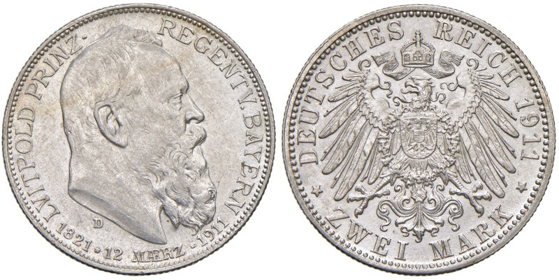 GERMANIA (Bayern). Luitpold (1886-1912). 2 Marchi 1911 D. AG (g 11). J. 49.

S...