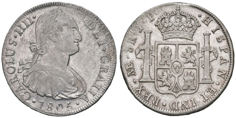 PERU'. Carlo IV (1788-1808). 8 Reales 1805 JP (Lima). AG (g 26,65). Cal. 925

...