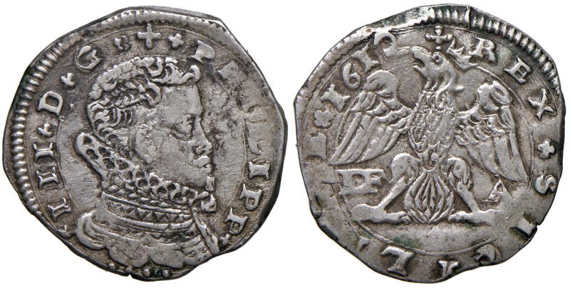 MESSINA. Filippo III di Spagna (1598-1621). 4 tarì 1612 DF A. AG (g 10,52). MIR ...