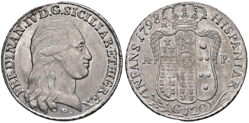 NAPOLI. Ferdinando IV di Borbone (1759-1816). 120 Grana 1798. AG (g 27,60). Magl...