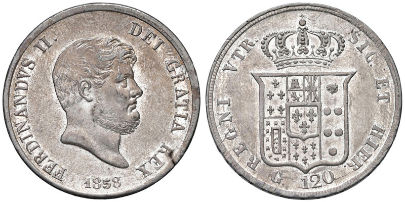 NAPOLI. Ferdinando II di Borbone (1830-1859). 120 Grana 1858. AG (g 27,53). Magl...