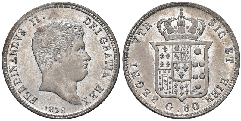 NAPOLI. Ferdinando II di Borbone (1830-1859). 60 Grana 1838. AG (g 13,79). Magli...