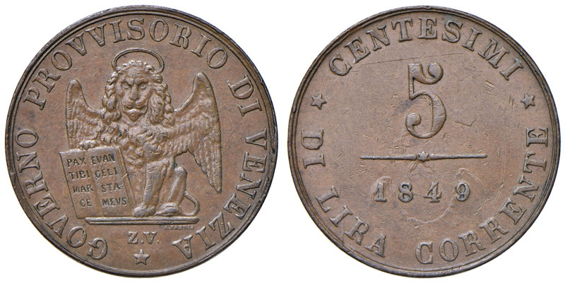 VENEZIA. Governo Provvisorio (1848-1849). 5 Centesimi 1849. CU (g 4,84). Gig. 9....