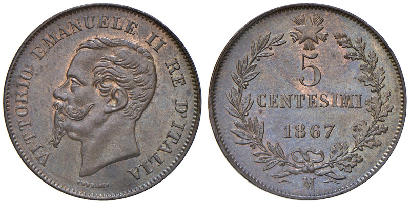 REGNO D'ITALIA. Vittorio Emanuele II (1861-1878). 5 Centesimi 1867 Milano. CU. G...