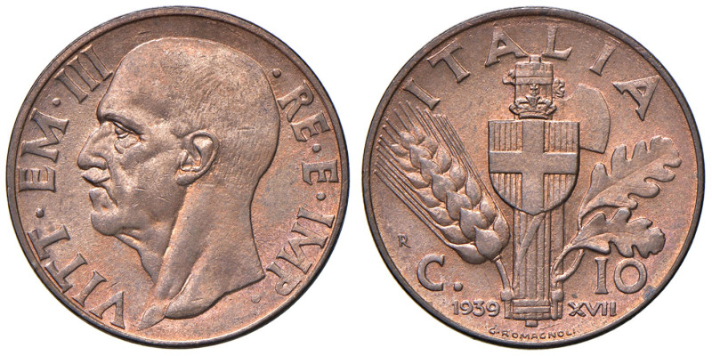 REGNO D'ITALIA. Vittorio Emanuele III (1900-1943). 10 Centesimi 1939 a.XVII. CU ...