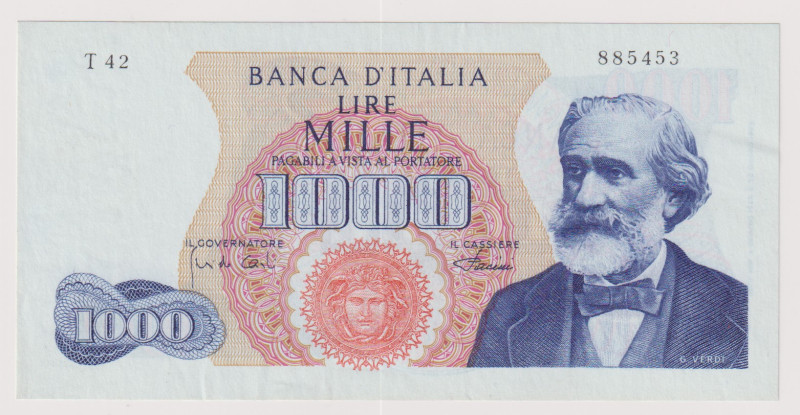 REPUBBLICA ITALIANA. Banca d'Italia. 1.000 lire VERDI 1° tipo. 04-01-1968. Carta...