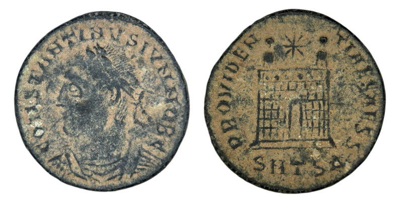 Roman Empire
Constantine II 316-337 AD. AE Follis (18mm 3.09g).
Obv: CONSTANTINV...