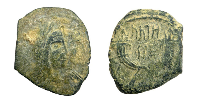 Nabataean Kingdom. 
Aretas IV, with Shuqailat. 9 BC-40 Æ unit (19mm 4.27g). Petr...