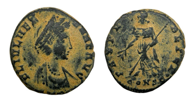 Roman Empire,
Helena, Augusta, 324-328/30. Follis (15mm, 2.09)
Obv: FL IVL HE-LE...