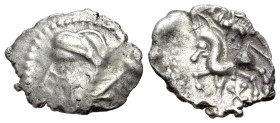 Central Gaul, Bituriges Cubi, c. 1st century BC. AR Quinarius (18mm, 1.95g, 12h). Bare male head l. R/ Horse prancing l.; above, boar l.; X below. D&T...