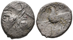 Celtic, Eastern Europe, c. 3rd century BC. Drachm (22mm, 2.89g). Kugelwange Type. Stylized head r. R/ Horse prancing l. Cf. Lanz 502-8. Good Fine
