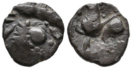 Celtic, Eastern Europe, c. 3rd century BC. Drachm (13mm, 1.67g). Kugelwange Type. Stylized head r. R/ Horse prancing l. Cf. Lanz 502-8. Good Fine