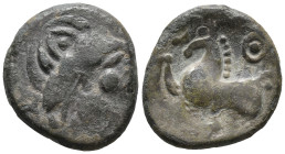 Celtic, Eastern Europe, c. 3rd century BC. Drachm (23mm, 4.37g). Kugelwange Type. Stylized head r. R/ Horse prancing l. Cf. Lanz 502-8. Good Fine