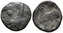 Celtic, Eastern Europe, c. 3rd century BC. Tetradrachm (25mm, 9.75g). Kugelwange Type. Stylized head r. R/ Horse prancing l. Cf. Lanz 705. Good Fine