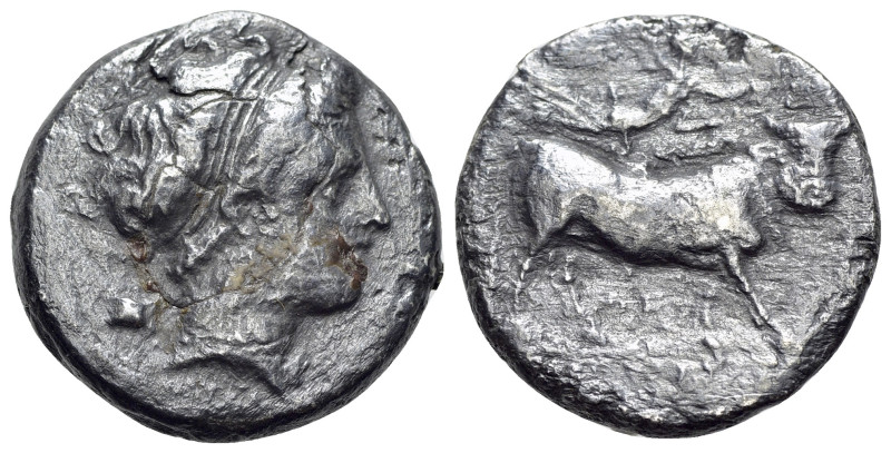 Southern Campania, Neapolis, c. 300-275 BC. AR Didrachm (19mm, 6.20g, 10h). Obv....