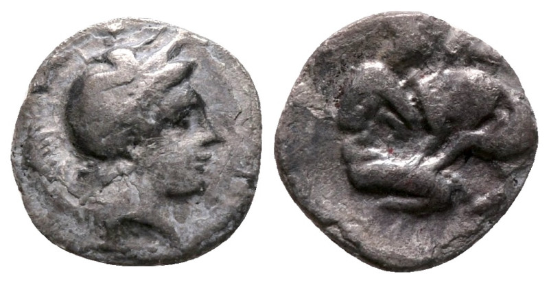 Southern Apulia, Tarentum, c. 325-280 BC. AR Diobol (9mm, 0.81g). Obv. Head of A...