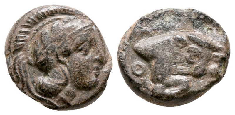 Southern Lucania, Thourioi, c. 435-410/05 BC. Æ (11mm, 1.19g). Helmeted head of ...