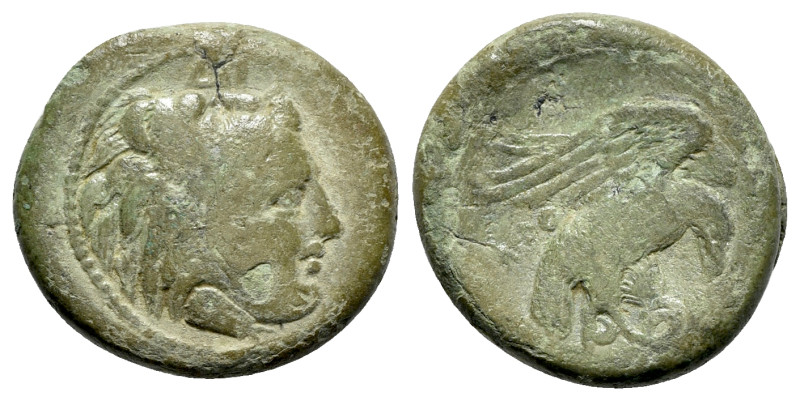 Bruttium, Kroton, c. 350-300 BC. Æ (21mm, 6.36g, 9h). Head of Herakles r., weari...