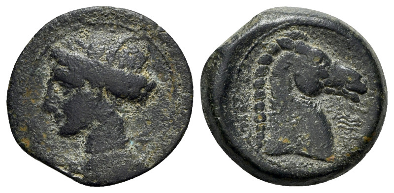 Carthaginian Domain, Sardinia, c. 264-241 BC. Æ (20mm, 4.85g, 6h). Wreathed head...