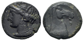 Carthaginian Domain, Sardinia, c. 264-241 BC. Æ (19mm, 5.20g, 1h). Wreathed head of Kore-Tanit l. R/ Head of horse r.; letter before. Piras 50; SNG Co...