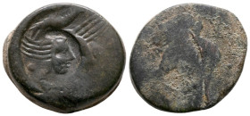 Sicily, Akragas, c. 415-406 BC. Æ Tetras (21 mm 13,09 g). Obv. [Eagle standing right]. Rev. [Crab, crayfish below]; c/m: head of Herakles right, weari...