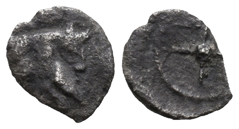 Sicily, Gela, c. 480/75-475/70 BC. AR Obol (7mm, 0.26g). Forepart of man-headed ...