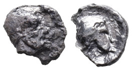 Sicily, Himera, c. 430 BC. AR Litra (7mm, 0.44g). Bearded head r., wearing tainia. R/ Helmet. HGC 2, 447-8. Edge fault, Good Fine