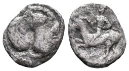Sicily, Himera, c. 430 BC. AR Litra (10mm, 0.54g). Forepart of human-headed monster l. R/ Nude male riding goat l. SNG ANS 172; HGC 2, 451. Fine