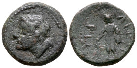 Sicily, Iaitos. 2nd-1st century BC. Æ (17 mm 3,34 g). Obv. Laureate head of Zeus left. Rev. P LI AITOY Herakles standing left, holding lion skin and r...