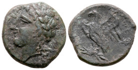 Sicily, Messana. The Mamertinoi. Circa 288-278 BC. Æ (18 mm, 4.60 g). Obv. [ΔIOΣ] Laureate and beardless head of Zeus left. Rev. [MAMEPTINΩN] Eagle st...
