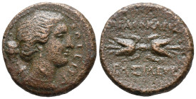 Sicily, Syracuse. Agathokles (317-289 BC). Æ Litra (20mm, 8.8g). Head of Artemis Soteria r., quiver over shoulder. R/ Winged thunderbolt. CNS II, 142;...