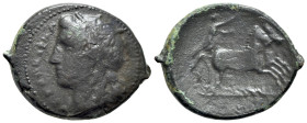 Sicily, Syracuse. Hiketas II (287-278 BC). Æ (25mm, 6.79g, 5h), c. 287-283. Wreathed head of Kore l. R/ Charioteer driving biga r. CNS II, 127 (Agatho...