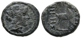 Macedon, Thessalonica, c. 187-31 BC. Æ (19mm, 6.77g). Head of young Dionysos r., wreathed in ivy. R/ Goat standing r. SNG ANS 800. Good Fine