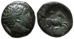 Kings of Macedon, time of Philip II - Antipater & Alexander V (c. 359-294 BC). Æ Unit (16mm, 5.63g). Uncertain mint in Macedon. Head of male r., weari...