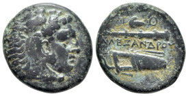 Kings of Macedon. Alexander III ‘the Great’ (336-323 BC). Æ (18mm, 6.08g, 12h). Tarsos. Head of Herakles r., wearing lion skin. R/ Club above bow in q...