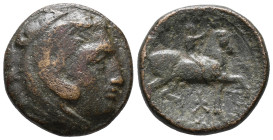 Kings of Macedon, Kassander (305-298 BC). Æ (17.5mm, 2.93g). Head of Herakles r., wearing lion skin. R/ Rider on horseback r., raising r. hand in salu...