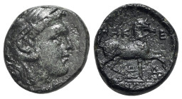 Kings of Macedon, time of Philip V - Perseus, 187-168 BC. Æ (19mm, 5.83g, 11h). Amphipolis. Head of Herakles r., wearing lion skin. R/ Horse walking r...