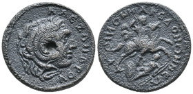 Macedon, Koinon of Macedon. Pseudo-autonomous issue, time of Severus Alexander (AD 222-235). Æ (23mm, 9.64g). Head of Alexander III r., as Herakles, w...