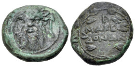 Macedon (Roman Protectorate), Republican period, c. 167-165 BC. Æ (23mm, 9.59g, 2h). Facing mask of Silenos, wearing ivy wreath. R/ MAKE/ΔONΩN in two ...