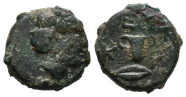 Kings of Thrace, Kersebleptes (c. 359-340 BC). Æ (12mm, 2.00g). Diademed female head r. R/ Cup; barley-grain below. HGC 3.2, 1701. Good Fine - near VF...