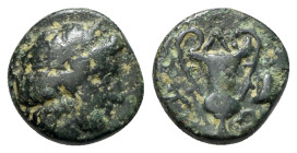 Thrace, Alopekonnesos, c. 400-300 BC. Æ (12.5mm, 2.59g, 6h). Wreathed head of Dionysos r. R/ Kantharos; symbol to r. SNG Copenhagen 859 var. (no symbo...
