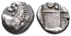 Thrace, Chersonesos, c. 386-338 BC. AR Hemidrachm (11mm, 2.38g). Forepart of lion r., head reverted. R/ Quadripartite incuse square with alternating r...