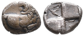 Thrace, Chersonesos, c. 386-338 BC. AR Hemidrachm (12mm, 2.28g). Forepart of lion r., head reverted. R/ Quadripartite incuse square with alternating r...