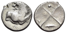 Thrace, Chersonesos. Circa 386-338 BC. Ar Hemidrachm (13mm, 2.21g, 11h). Forepart of lion to right, head left. Rev. Quadripartite incuse square with a...