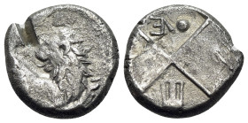 Thrace, Chersonesos. Circa 386-338 BC. Ar Hemidrachm ( 11.5mm, 2.17g, 12h). Obv. Forepart of lion to right, head left. Rev. Quadripartite incuse squar...