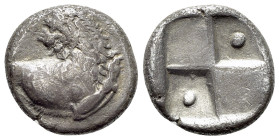 Thrace, Chersonesos. Circa 386-338 BC. Ar Hemidrachm (13mm, 2.24g, 12h). Forepart of lion to right, head left. Rev. Quadripartite incuse square with a...