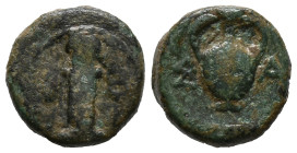 Thrace, Sestos, c. 300 BC. Æ (12mm, 2.04g). Herm facing; grain ear and kerykeion flanking. R/ Amphora. HGC 3.2, 1651. Good Fine