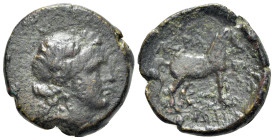Thessaly, Atrax. 3rd-2nd century BC. Trichalkon (Bronze, 22mm, 6.98g, 9h). Obv. Laureate head of Apollo to right. Rev. ATPA / ΓIΩN Horse standing righ...